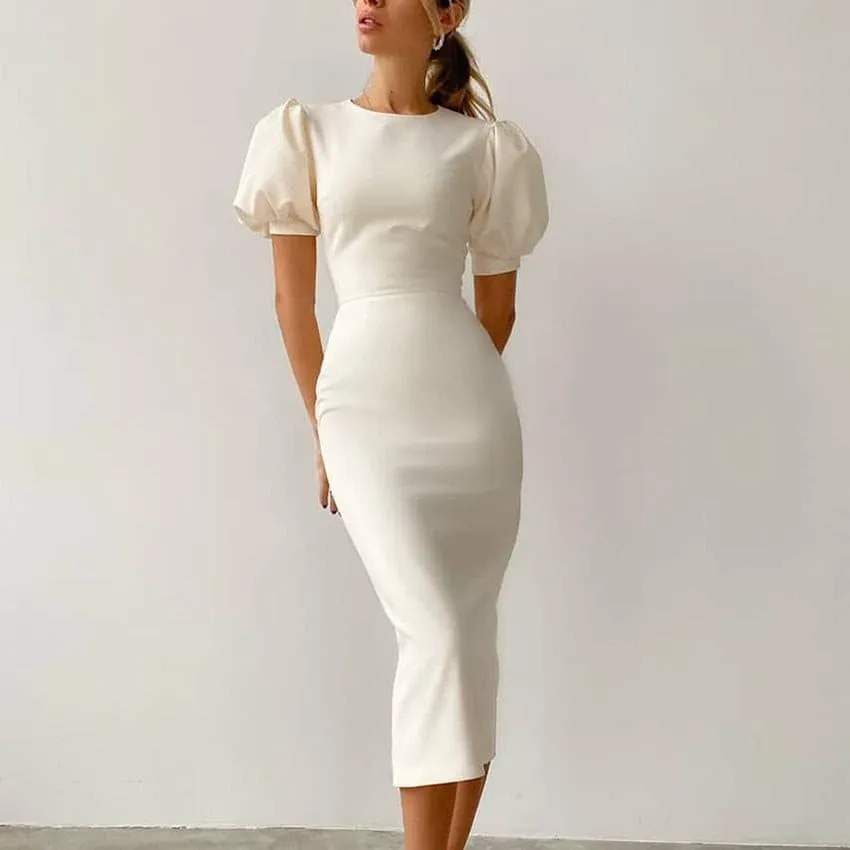 Tight high waist puff sleeve dress