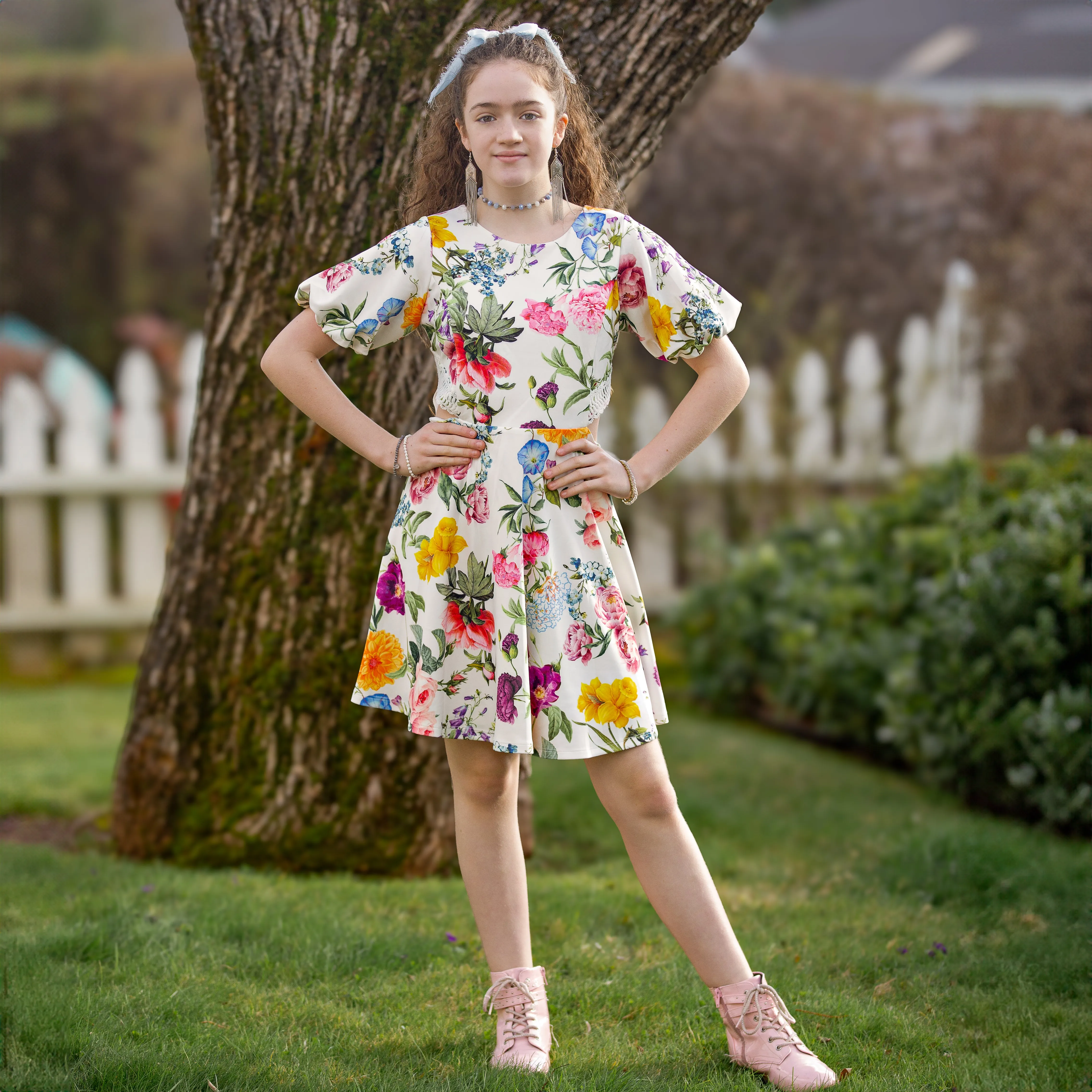 Tween Puff Sleeve Scuba Dress