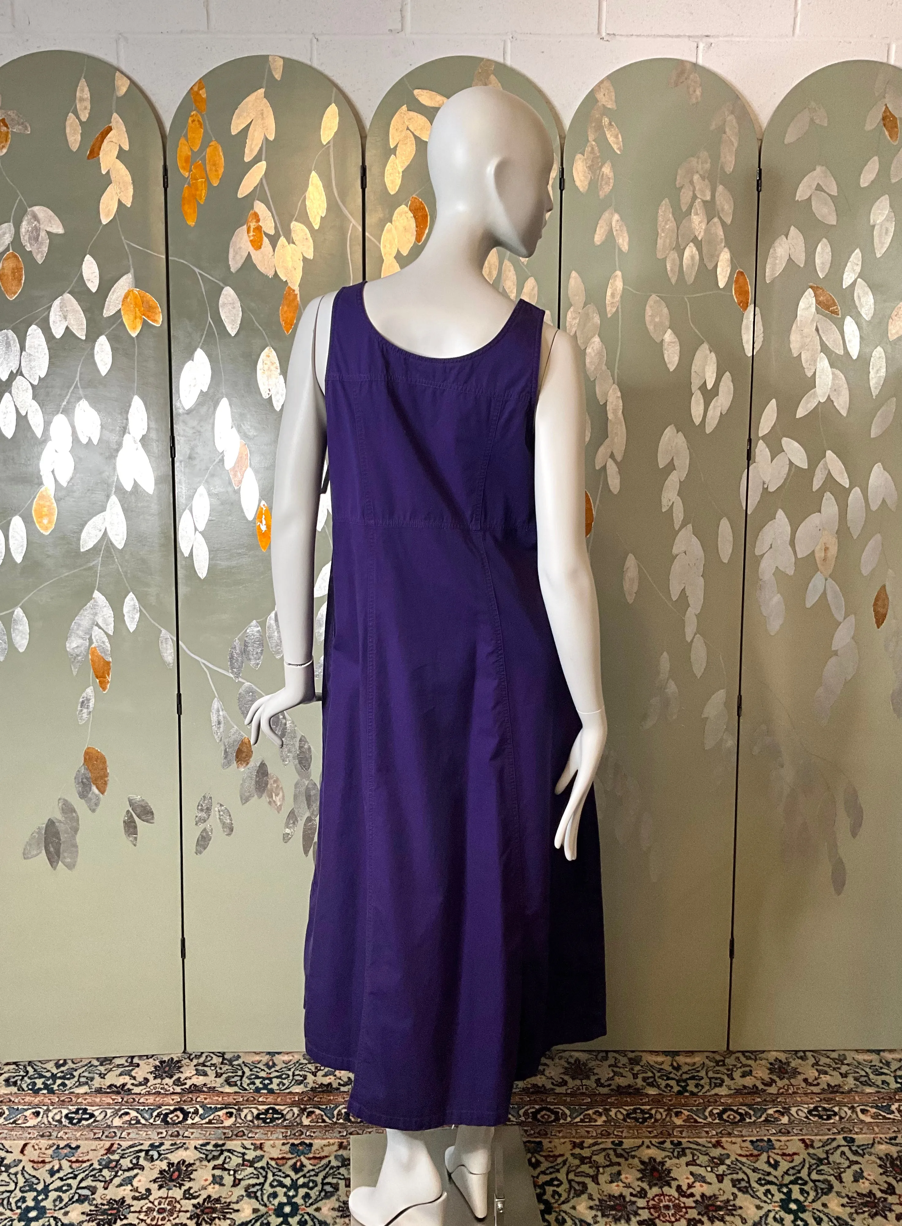 Vintage 1990s Purple Cotton Button-Up Maxi Dress, Large