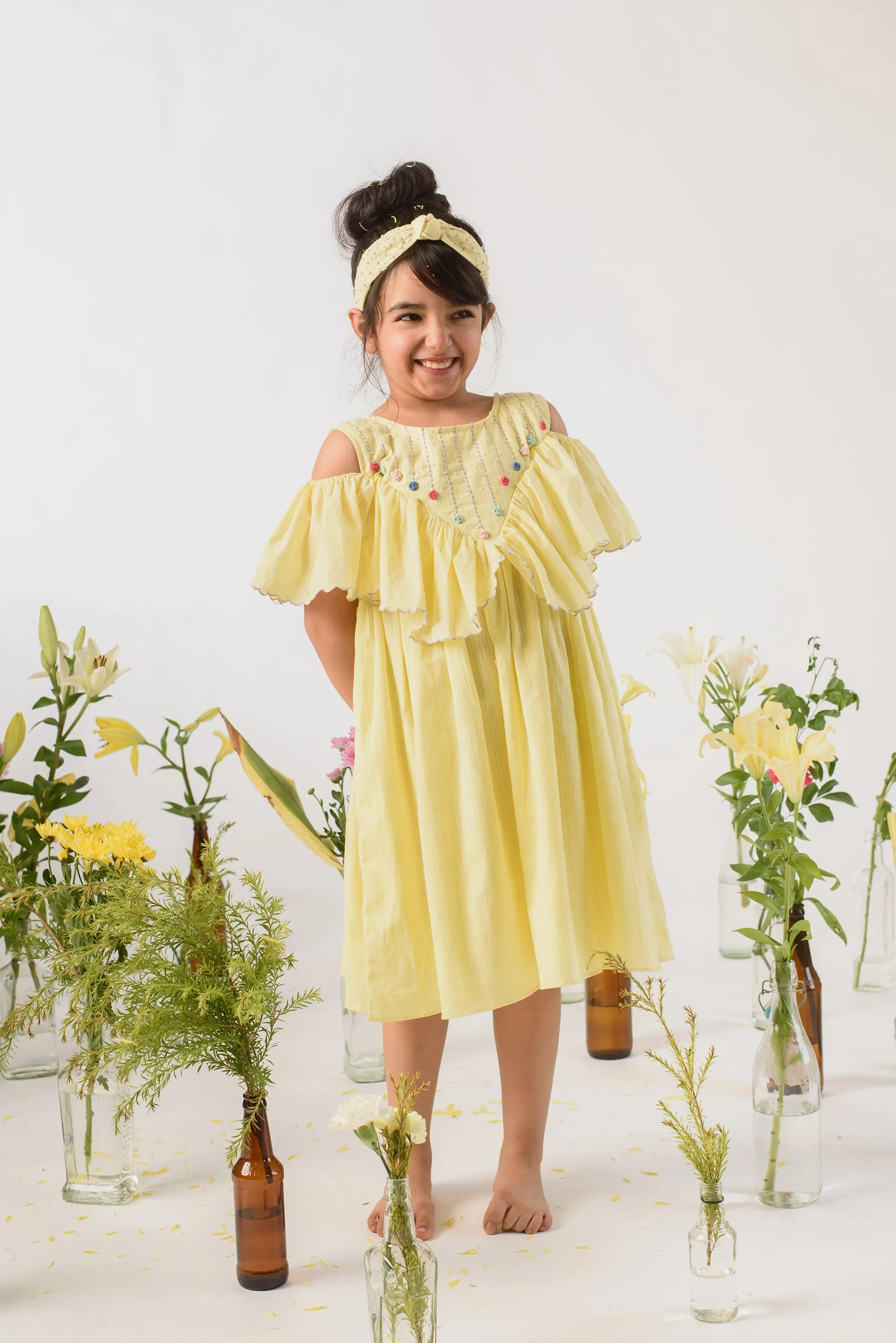 Vistas of Sylvan- Floral Embroidered Organic Cotton Dress For Girls