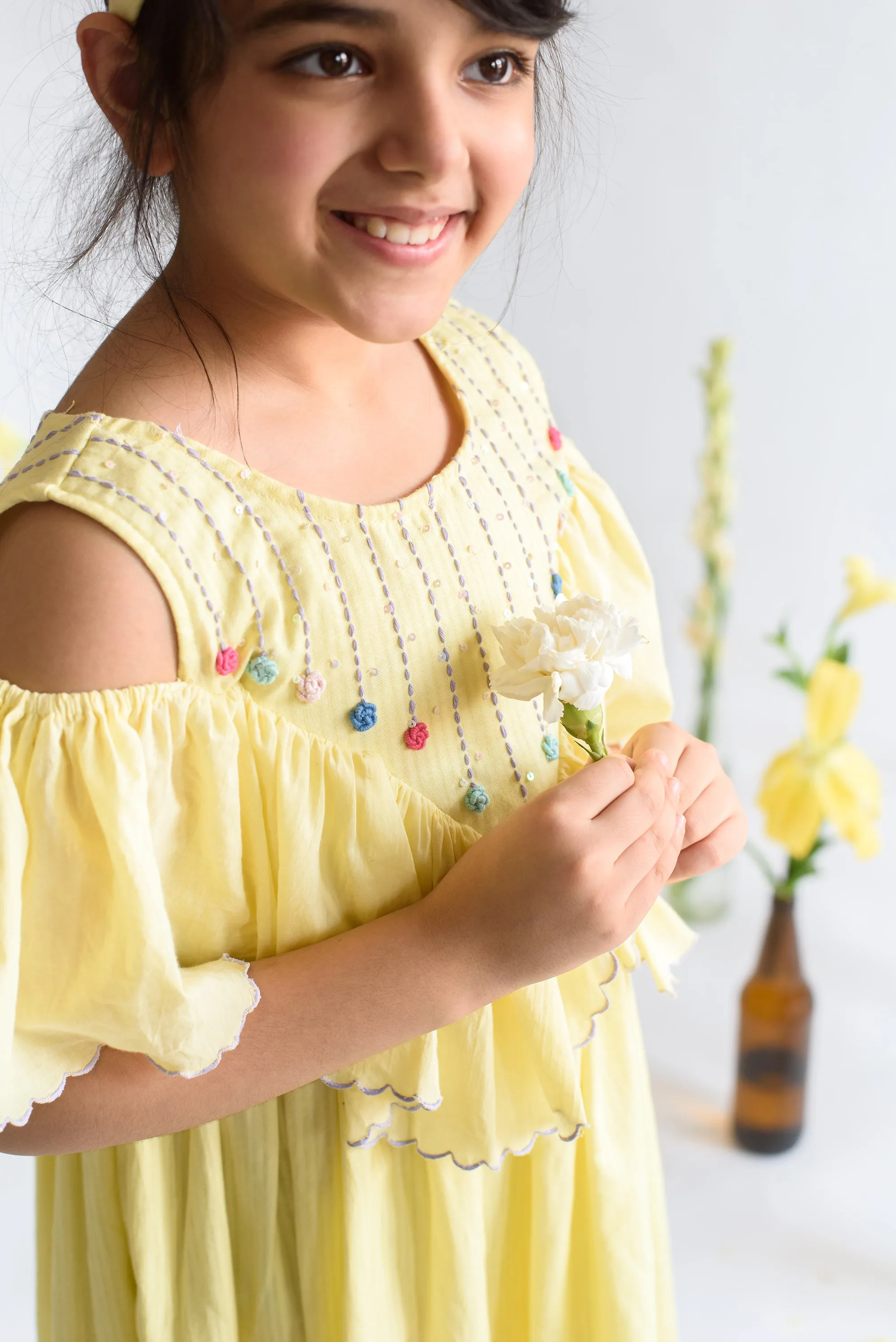 Vistas of Sylvan- Floral Embroidered Organic Cotton Dress For Girls