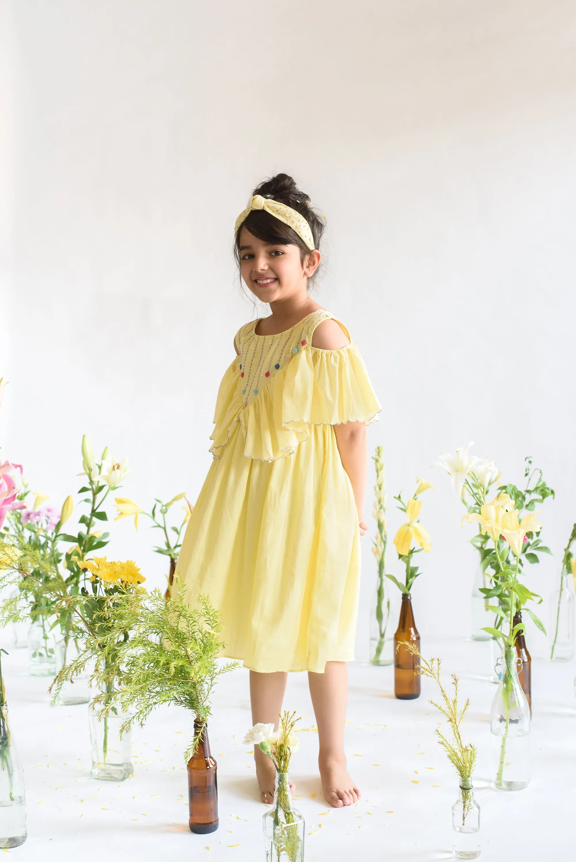 Vistas of Sylvan- Floral Embroidered Organic Cotton Dress For Girls