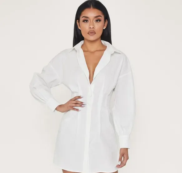 white belted tie shirt long sleeve dress